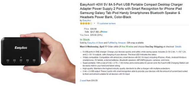 Fotografía - [Alerta Trato] Este EasyAcc 5 puertos USB cargador (40W, 5V) es $ 12.99 Después de descuento en Amazon
